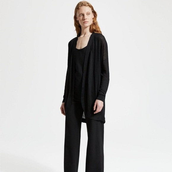 Theory | Linen Blend Waterfall Cardigan, Black - Picture 2 of 9
